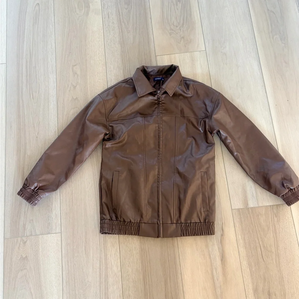 SAMPEEL Vegan Leather Jacket Women Faux Oversized Motorcycle Bomber Coats - Picture 2 of 6